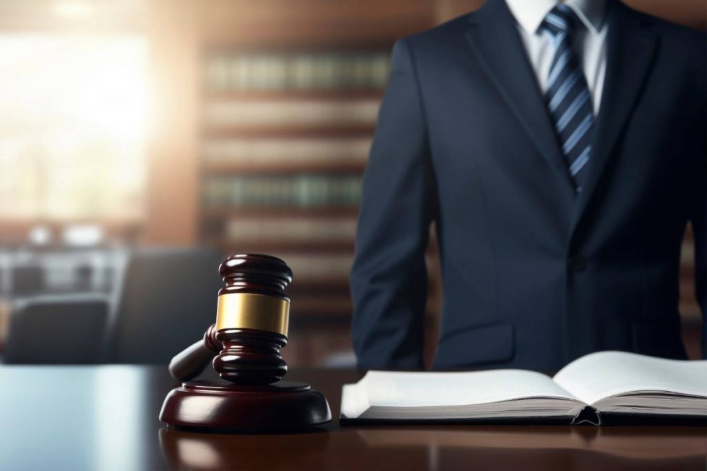 A judge's gavel on a table.