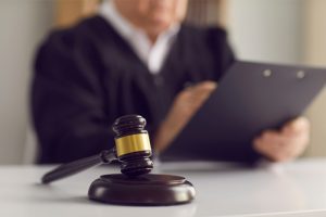 A gavel on a table.